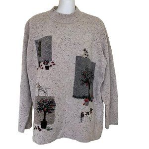 TanJay Dog Lover Embroidered Applique Cotton Knit Pullover Sweater Mock Neck